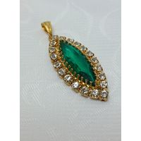 Винтажный кулон изумрудное стекло Чехословакия