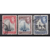 135.BrKCI. Великобритания. Колонии. Бермудские острова. Местные мотивы. Георг VI. 1940-43 гг. 1P, 1 1/2P, 3P. Mi.##101b/102b/108.