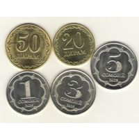 Таджикистан: 20 и 50 дирам, 1, 3, 5 самони 2025 г. Мешковые.