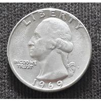 25 центов (квотер) 1969 D США Состояние!