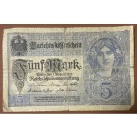 Банкнота 5 марок 1917 год. Германская империя.