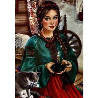 Открытка чистая 10х15 см. Художница Елена Буторина. Кошечка.