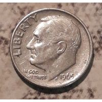 10 центов  (дайм) США 1965 без обозначения мд