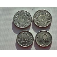 Сборный лот 10 центов Нидерландские Антильские острова. Лот состоит из 4-х монет. Монеты не чищены. 45240