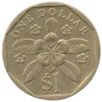 Республика Сингапур. 1 доллар 1989, 1990. Цветок. Катарантус розовый. Погодовка. Цена за одну монету.
