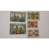 Германия лот 5 штук 1921г. Город Майнц ау10 ,25 ,50 пфеннигов unc,с водяными знаками