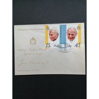 Польша 1987 КПД с полной серией марок в сцепке "III визит Папы Римского Иоанна Павла II в Польшу" (спецгашение) Mi.3099-3100 каталог 1.50 евро