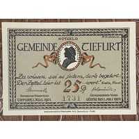 Нотгельд 25 пфеннигов 1921 год. Тифурт. Веймарская республика