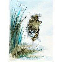 Открытка. Фауна. Животные. Ёжик в тумане. Ёж. Кто там? Мультфильм. (чистая)