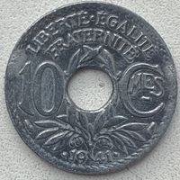 Франция 10 сантимов 1941 г. Подчеркивание под MES, точки до и после 1941