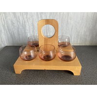 Набор коньячных рюмок СССР на подставке вишневое стекло