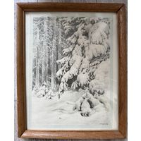 Литография М.Лебединский 1891-1972. Серия Тайга 1947г