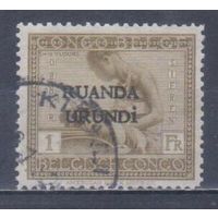 [2102] Бельгийская колония.Руанда-Урунди 1924. Культура и быт.Рукоделие.1фр. Гашеная марка.