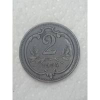 Австро - Венгрия  2 геллера 1904 года .