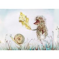 Открытка. Фауна. Животные. Ёжик в тумане. Ёж. Улитка. Мультфильм. (чистая)