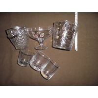 Посуда стеклянная из СССР,сосуд для льда,стаканы,корзинка,конфетница.