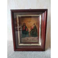 Красивая старинная икона "Святая Троица Новозаветная". Российская империя, 1892 год.
