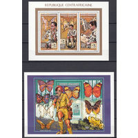 Фауна. Бабочки. Центральная Африка. 1995. 1 малый лист и 1 блок. Michel N 1653-1655, бл581 (30,0 е)