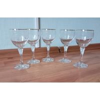 Бокалы высокие 15,5 см Предположительно Чехословакия резьба по стеклу 5 шт