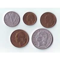 50 франков 1951, 20 франков 1950, 10 франков 1951, 5 франков 1949 + 1 франк 1943. Франция.