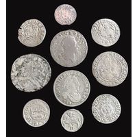 10 МОНЕТ ВКЛ И РЕЧИ ПОСПОЛИТОЙ (СЕРЕБРО:4 ГРОША 1767 ПОНЯТОВСКИЙ;6 ГРОШЕЙ 1682 г. ЯН III СОБЕССКИЙ 6ГРОШЕЙ 1664 ЯН II КАЗИМИР; ПОЛУГРОШ БЕЗ ДАТЫ ЯН I ОЛЬБРАХТ; ;ПОЛУГРОШ 1512 г. ЖИГИМОНТ СТАРЫЙ и др.)