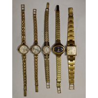 Позолоченые часы с браслетом Позолота Аффинаж Au 10. Au (в квадрате) СССР. Часы Слава, Чайка. 5 шт.