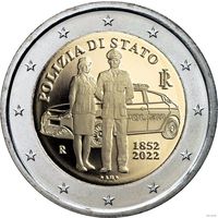 2 евро 2022 Италия 170 лет полиции Италии UNC из ролла