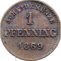 РАСПРОДАЖА!!! - ГЕРМАНИЯ БАВАРИЯ 1 пфенниг 1869 год