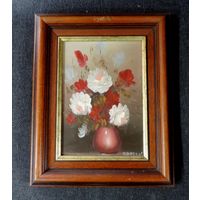 Картина маслом на холсте "Цветы". Размер с багетом 20-25 см.