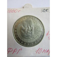 10 марок 2000 г. "Иоганн Себастьян Бах". ФРГ. Федеративная Республика Германия. Серебро.