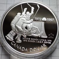1 доллар Канады 1997 года.  25 лет Суперсерии СССР-Канада. Пруф.