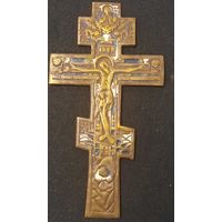 Крест. Распятие. Медная пластика. 2 цвета эмали. Литьё. Царизм. 19 х 10 см.