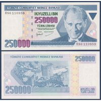 Турция, 250000 лир 1970 г., P-211 (H86, президент Мустафа Кемаль Ататюрк), UNC