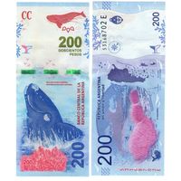 Аргентина 200 песо 2016  год UNC (Южный кит)