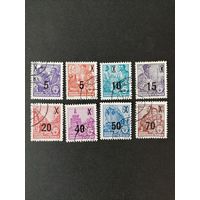 ГДР 1954 Полная серия марок стандарт "Пятилетка" с надпечаткой нового номинала" (гашение без клея) печать типографская Mi.435х-442х каталог 13.40 евро
