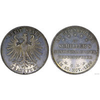 Талер 1859 г. 100 лет со дня рождения Фридриха Шиллера. Франкфурт. Серебро. КМ# 359