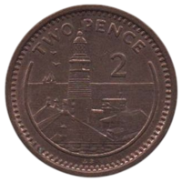 Заморская Территория Гибралтар. 2 пенса 1989 АВ. Маяк.