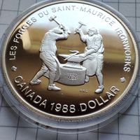 1 доллар Канады 1988 года. 250 лет кузницам Сен-Мориса. Серебро.