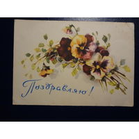 Поздравляю!  Анютины глазки.  1957 г.  подписанная.