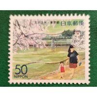 Япония 12 января 2000. Мать и ребёнок у акведука Тамагава