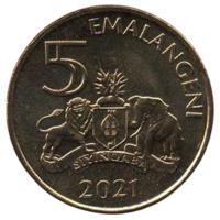 КОРОЛЕВСТВО ЭСВАТИНИ. 5 ЭМАЛАГЕНИ 2021. СЛОН. ЛЕВ. Новое название государства- ESWATINI