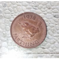 1 фартинг 1938 года Великобритания. Король Георг 6.