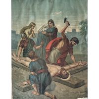 Старинная литография Крестный путь Иисуса Христа