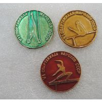 Значки спортивные "Гимнастика. 6 спартакиада народов СССР" - 3 шт. Алюминий.