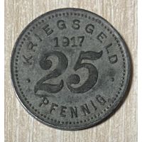 Монета 25 пфеннигов 1917 год. Фельберт Веймарская республика. С рубля без МЦ.