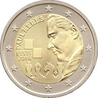 2 евро Эстония 2016 Пауль Керес UNC из ролла