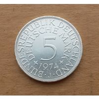 ФРГ, 5 марок 1974 г., серебро 0.625, монетный двор Гамбург (J)