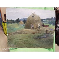 Картина два масло Сенокос художник Андросов Виктор Александрович 1971 год достойнейшее пополнение коллекции самая привлекательная цена трёхдневный аукцион