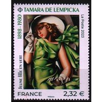 2023 Франция живопись Картины Женщины Мода Девушка с перчатками, автор Тамара де Лемпицка Mi-8479 1х-марка**