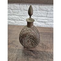 Винтажный стеклянный графин в ажурной медной оплетке, бутылка, сосуд, Китай, 1950-е